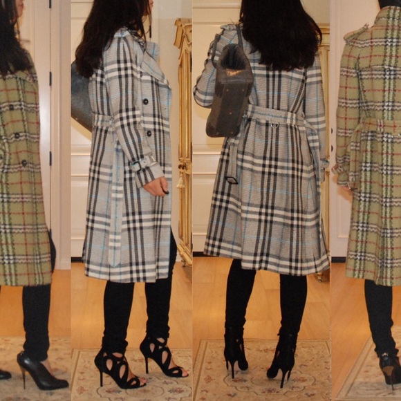 BURBERRY COAT plaid double-breasted trench coat S/US 4